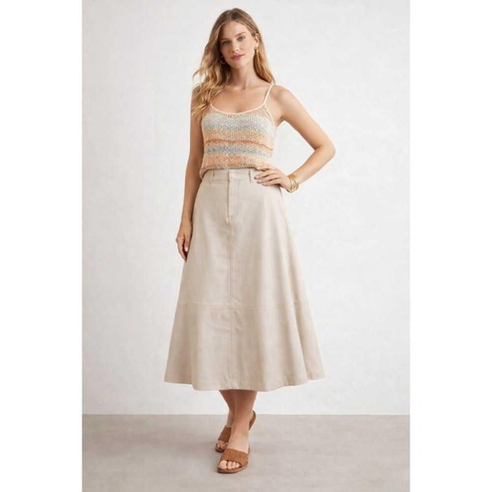Me by Jennie Garth Faux Leather‎ Midi Skirt Women 12P Cream NWOT